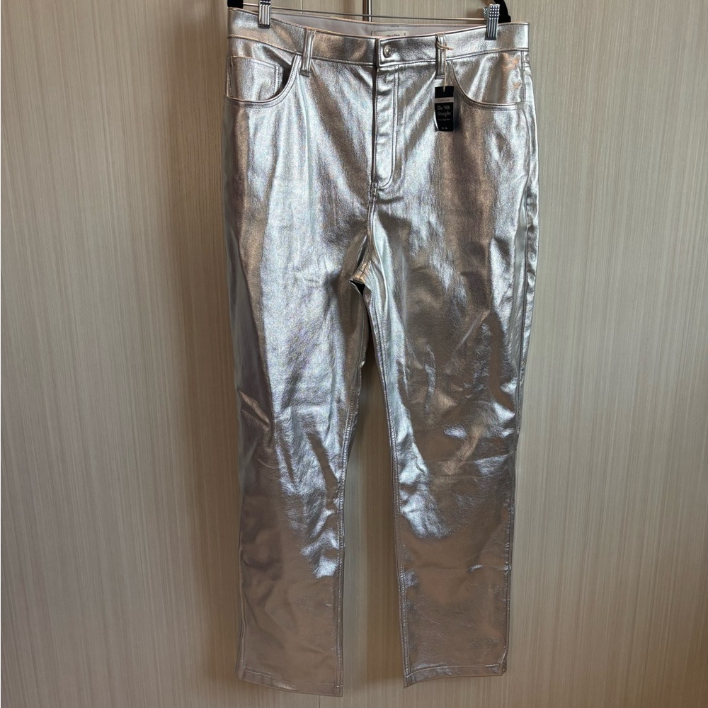Abercrombie & Fitch Silver 90's Straight leg Metallic Vegan Leather 16L NWT jean